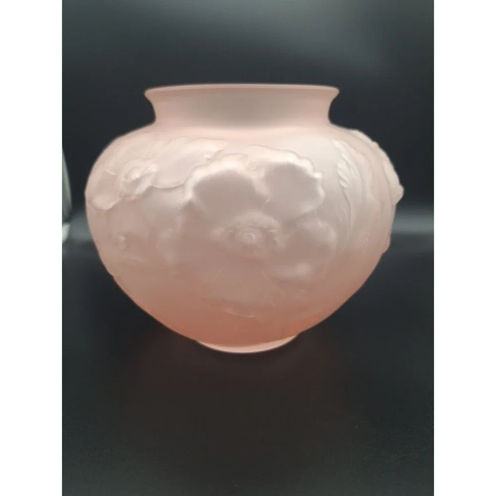 VTG Art Deco Footed Tiffin Pink Satin Glass Poppy Vase 6
